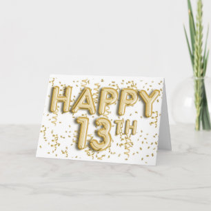 Tarjeta Globos de Relieve metalizado dorado Felices 13 cum