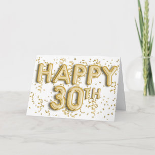 Tarjeta Globos de Relieve metalizado dorado Felices 30 año