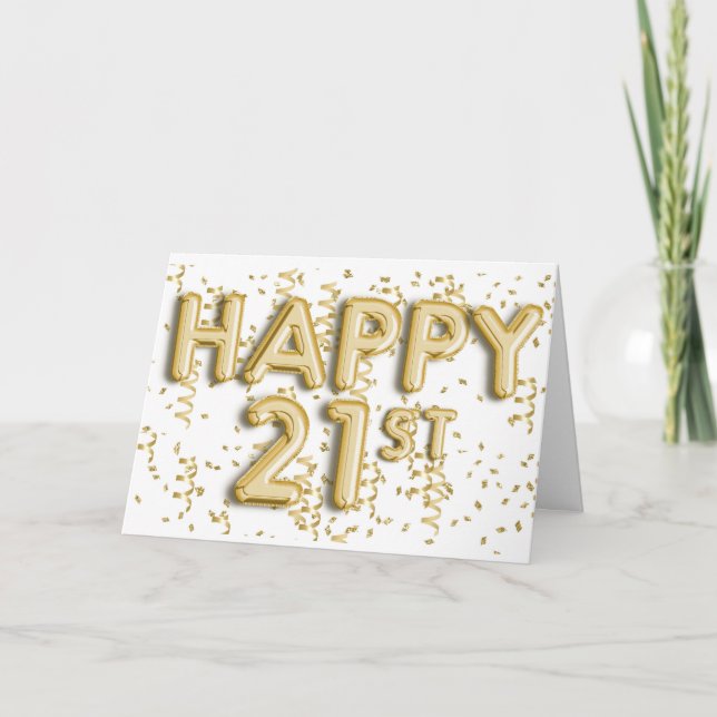 Tarjeta Globos de Relieve metalizado dorado Feliz cumpleañ (Anverso)