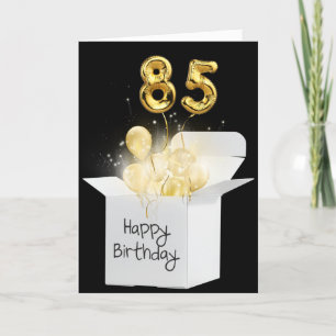 Tarjeta Globos del 85 cumpleaños dorados en caja blanca