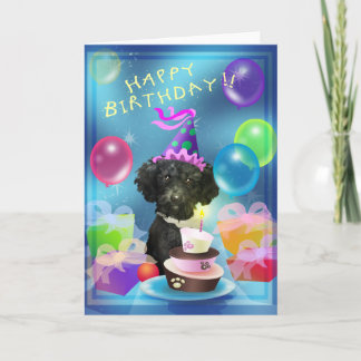 Tarjeta Globos del caniche del feliz cumpleaños