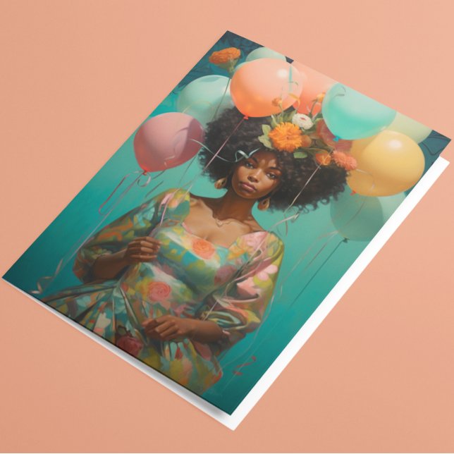 Tarjeta Globos del cumpleaños de mujeres afroamericanas (Subido por el creador)