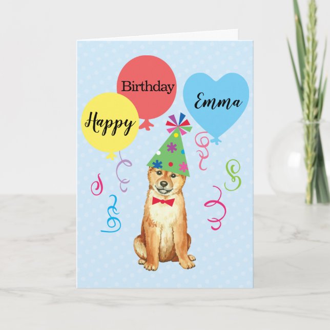 Tarjeta Globos del partido de cumpleaños Shiba Inu (Anverso)