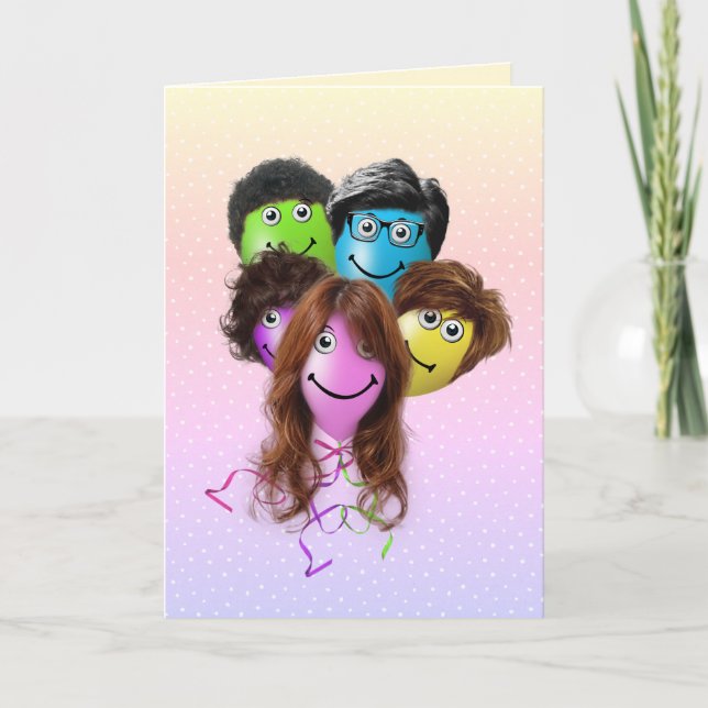 Tarjeta Globos divertidos del partido de cumpleaños (Anverso)