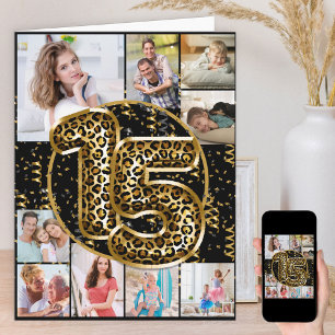 Tarjeta Globos dorados con estampado de leopardo para cump