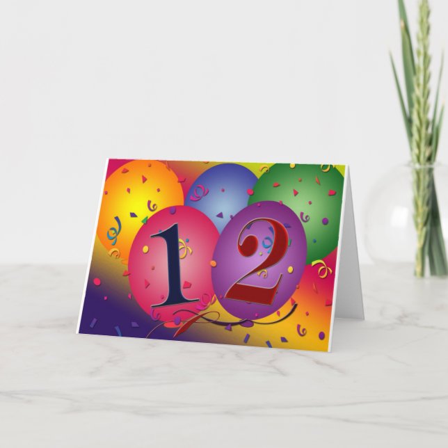 Tarjeta Globos felices de cumpleaños - cumpleaños 12 (Anverso)