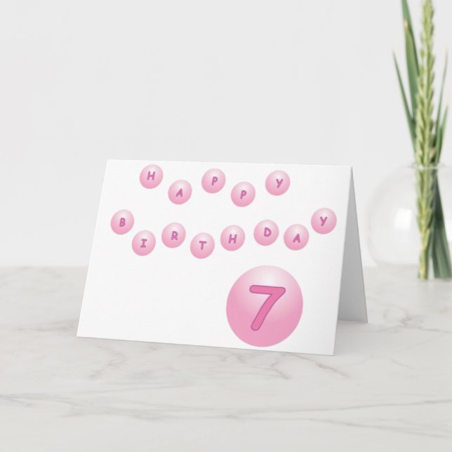 Tarjeta Globos Feliz Cumpleaños Rosados Edad 7 (Anverso)