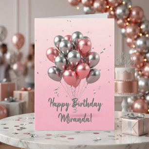 Tarjeta Globos metálicos elegantes rosa y plateados de cum