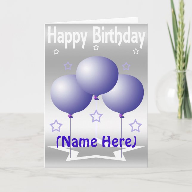 Tarjeta Globos morados y estrellas (Anverso)