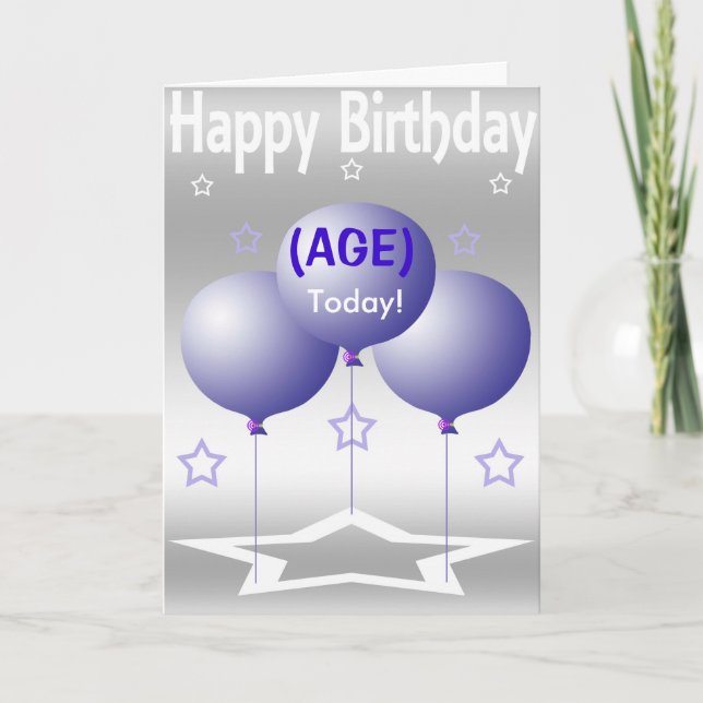 Tarjeta Globos morados y estrellas (Anverso)