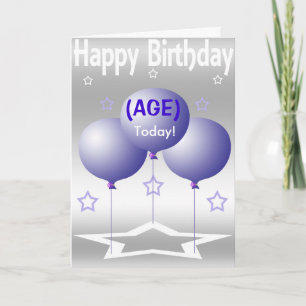 Tarjeta Globos morados y estrellas