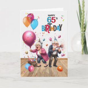 Tarjeta Globos para el divertido cumpleaños 65 de hombre y