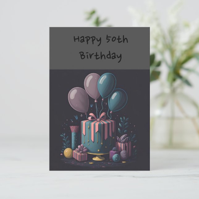 Tarjeta Globos para su cumpleaños 50 (Anverso de pie)