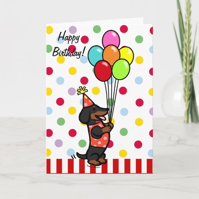 Tarjeta Globos Personalizados de cumpleaños de Dachshund (Anverso)