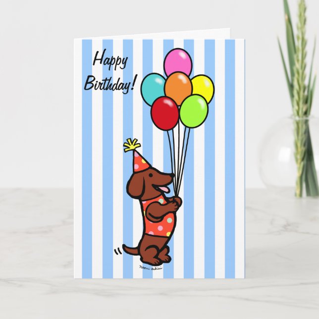 Tarjeta Globos Personalizados de cumpleaños de Dachshund (Anverso)
