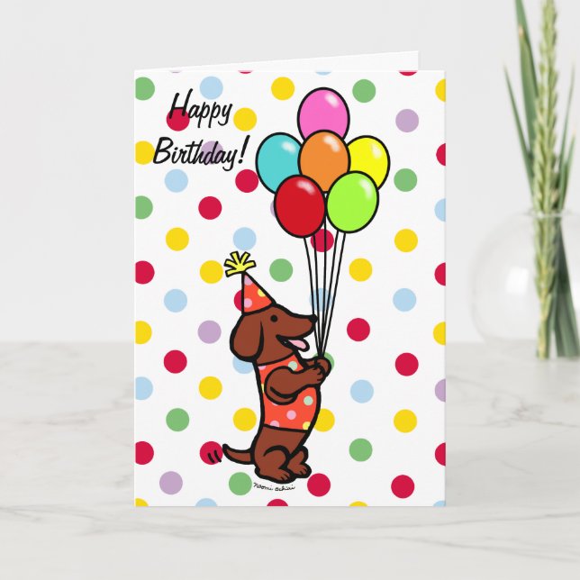 Tarjeta Globos Personalizados de cumpleaños de Dachshund (Anverso)