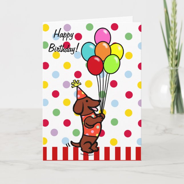 Tarjeta Globos Personalizados de cumpleaños de Dachshund (Anverso)