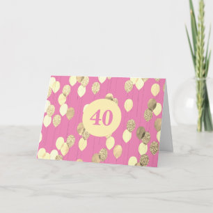 Tarjeta Globos Purpurinas rosados y dorados 40 cumpleaños