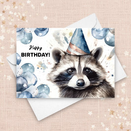 Tarjeta Globos Raccoon y Gorra Fiesta Vida silvestre Cumpl