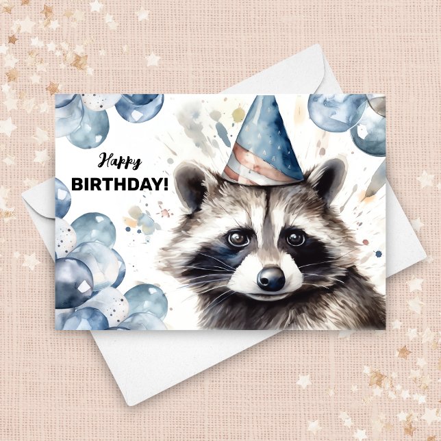 Tarjeta Globos Raccoon y Gorra Fiesta Vida silvestre Cumpl (Subido por el creador)