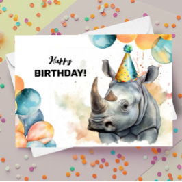 Tarjeta Globos rinocerontes y Gorra Fiesta Rhinoceros Cump