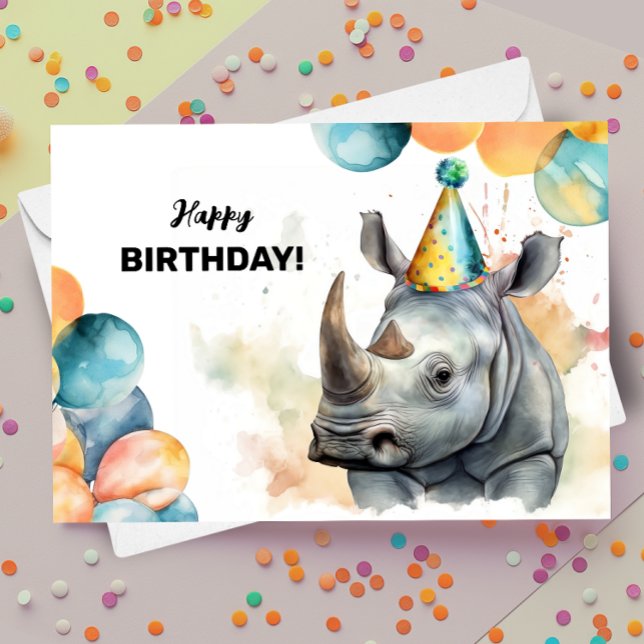 Tarjeta Globos rinocerontes y Gorra Fiesta Rhinoceros Cump (Subido por el creador)