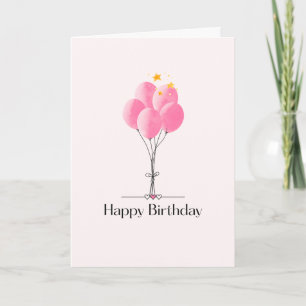 Tarjeta Globos rosados en cuerda con Feliz Cumpleaños dora
