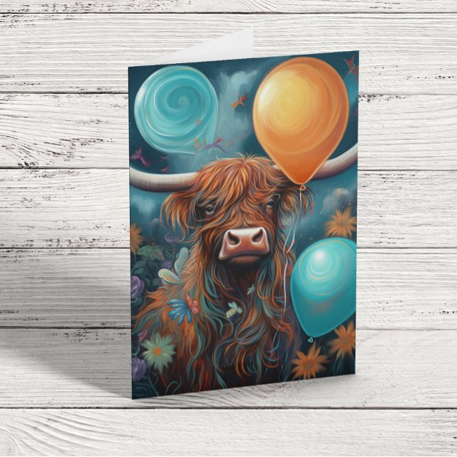 Tarjeta Globos singulares para el cumpleaños de la vaca Hi (Subido por el creador)