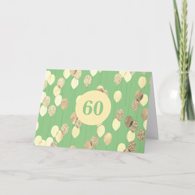 Tarjeta Globos verdes y de oro 60 cumpleaños (Anverso)