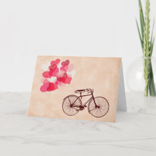 Tarjeta Globos y bicicleta en forma de corazón