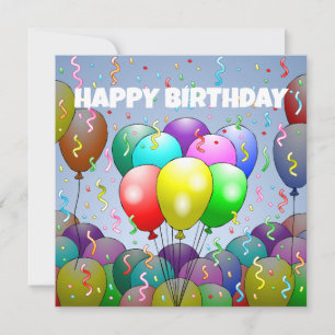 Tarjeta Globos y Confeti de Cumpleaños