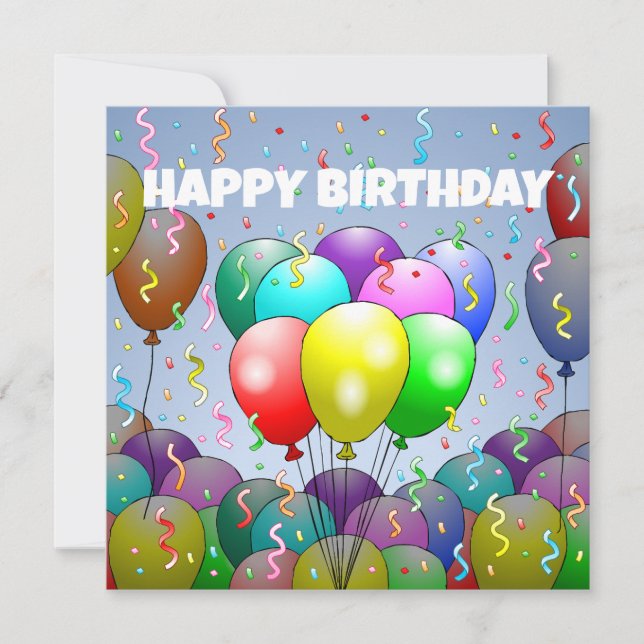 Tarjeta Globos y Confeti de Cumpleaños (Anverso)