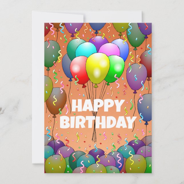 Tarjeta Globos y Confeti de Cumpleaños Hermosos (Anverso)