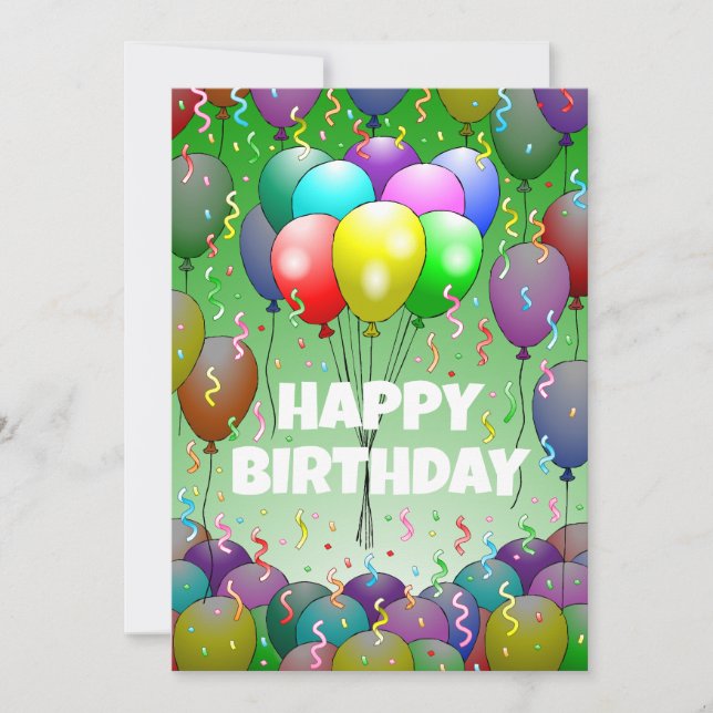 Tarjeta Globos y Confeti de Cumpleaños Hermosos (Anverso)