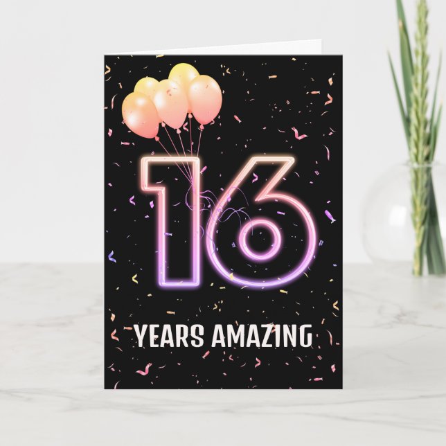 Tarjeta Globos y confeti para cumpleaños 16 (Anverso)