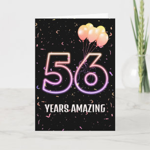 Tarjeta Globos y confeti para cumpleaños número 56
