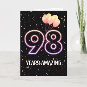 Tarjeta Globos y confeti para cumpleaños número 98