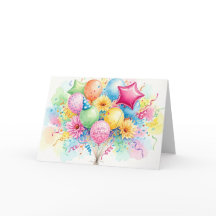 Globos y flores de cumpleaños con acuarela