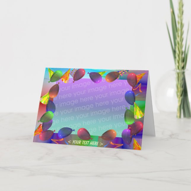 Tarjeta Globos y Gorras de la fiesta de cumpleaños (fotogr (Anverso)