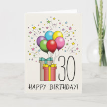 Globos y regalos de cumpleaños con edad y texto