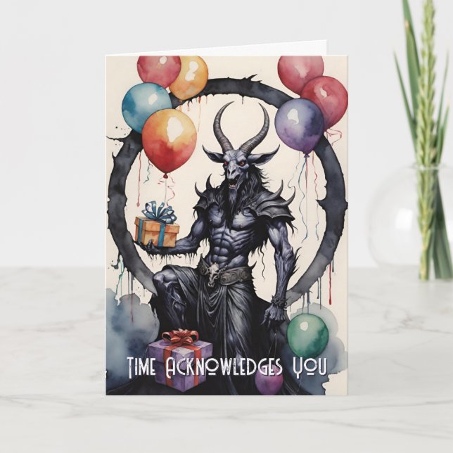 Tarjeta Globos y regalos de cumpleaños de Baphomet Gótico (Anverso)