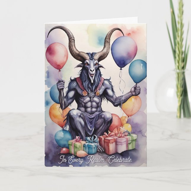 Tarjeta Globos y regalos de cumpleaños de Baphomet Gótico (Anverso)