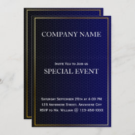 Tarjeta Gloden Frame Blue Corporate Party Invitati