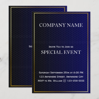 Tarjeta Gloden Frame Blue Corporate Party Invitati