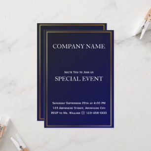 Tarjeta Gloden Frame Blue Corporate Party Invitati