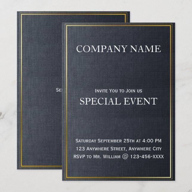 Tarjeta Gloden Frame Corporate Party Invitation (Anverso / Reverso)