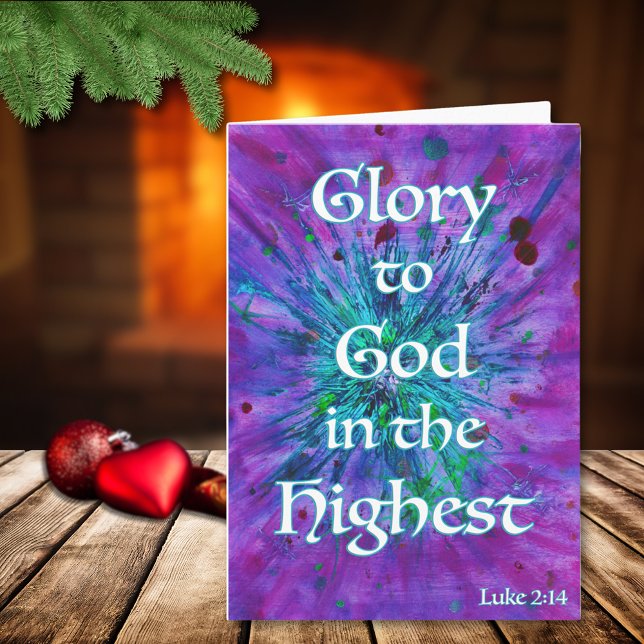 Tarjeta Gloria a Dios Navidades Biblia cita a la religión (Glory to god bible quote modern abstract art Christmas holiday folded card)