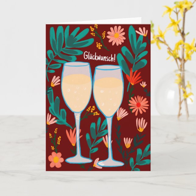 Tarjeta Glückwunsch Sekt Champagner Blumen Prost Hochzeit (flor amarilla)