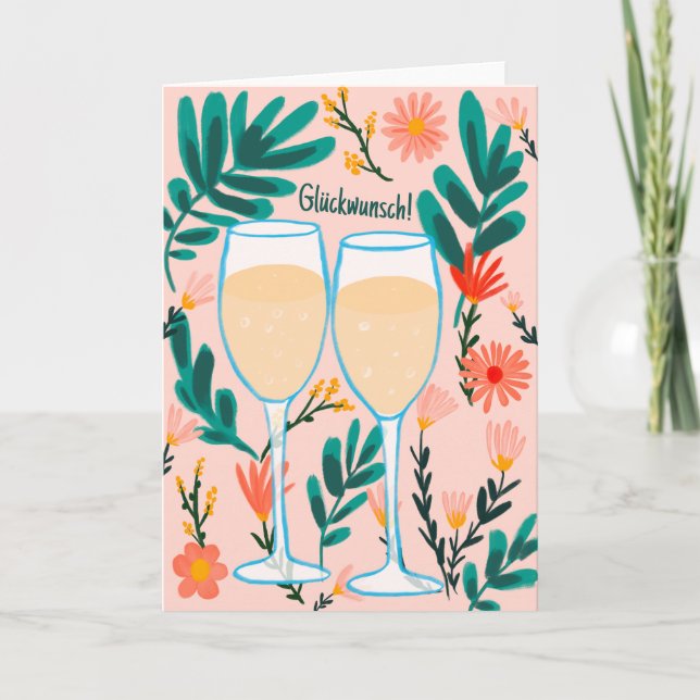 Tarjeta Glückwunsch Sekt Champagner Blumen Prost Hochzeit (Anverso)