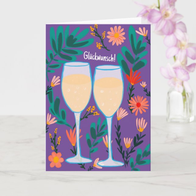 Tarjeta Glückwunsch Sekt Champagner Blumen Prost Hochzeit (Orquídea)